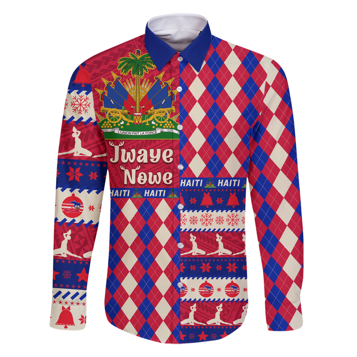 Haiti Christmas Family Matching Short Sleeve Bodycon Dress and Hawaiian Shirt Jwaye Nowe 2023 With Coat Of Arms - Wonder Print Shop