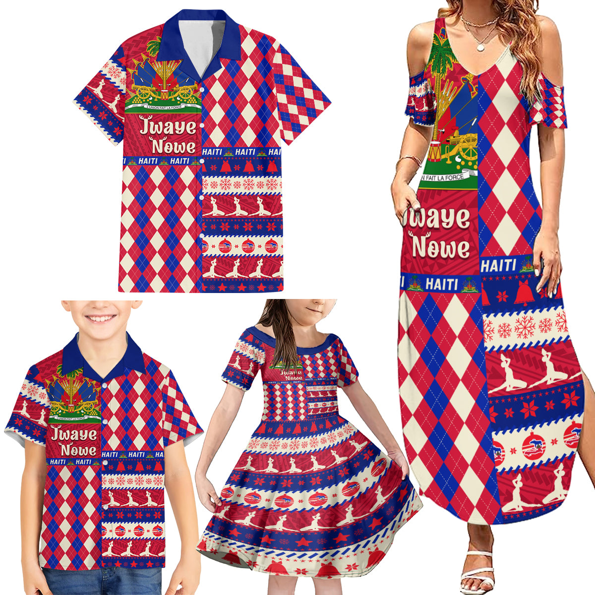 haiti-christmas-family-matching-summer-maxi-dress-and-hawaiian-shirt-jwaye-nowe-2023-with-coat-of-arms