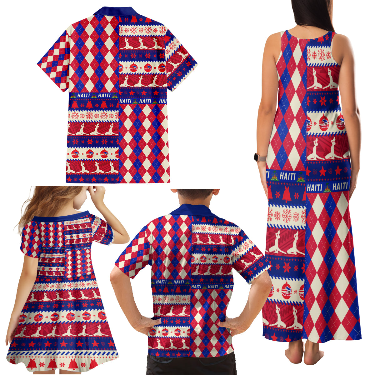 Haiti Christmas Family Matching Tank Maxi Dress and Hawaiian Shirt Jwaye Nowe 2023 With Coat Of Arms - Wonder Print Shop