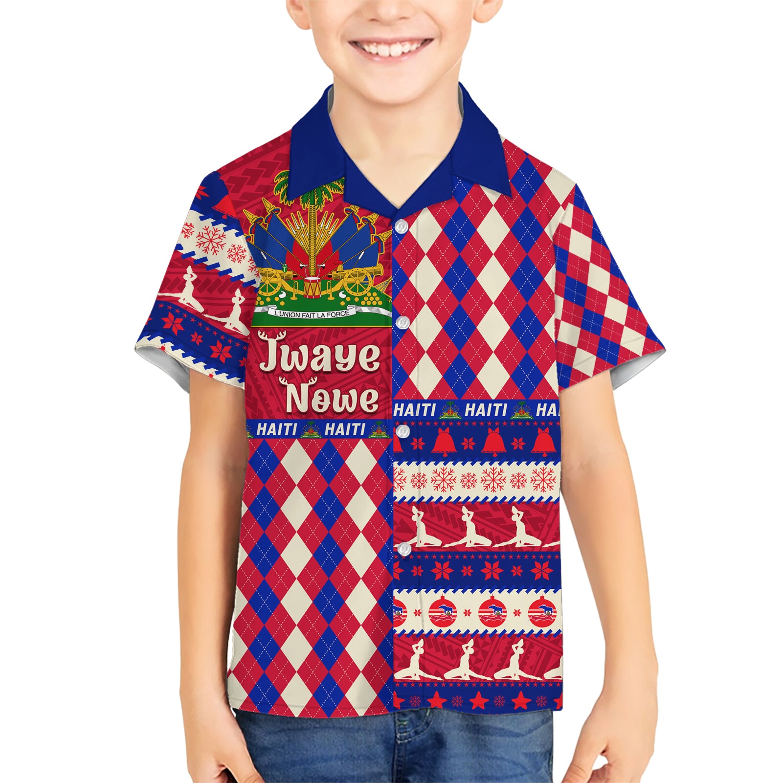 Haiti Christmas Kid Hawaiian Shirt Jwaye Nowe 2023 With Coat Of Arms - Wonder Print Shop