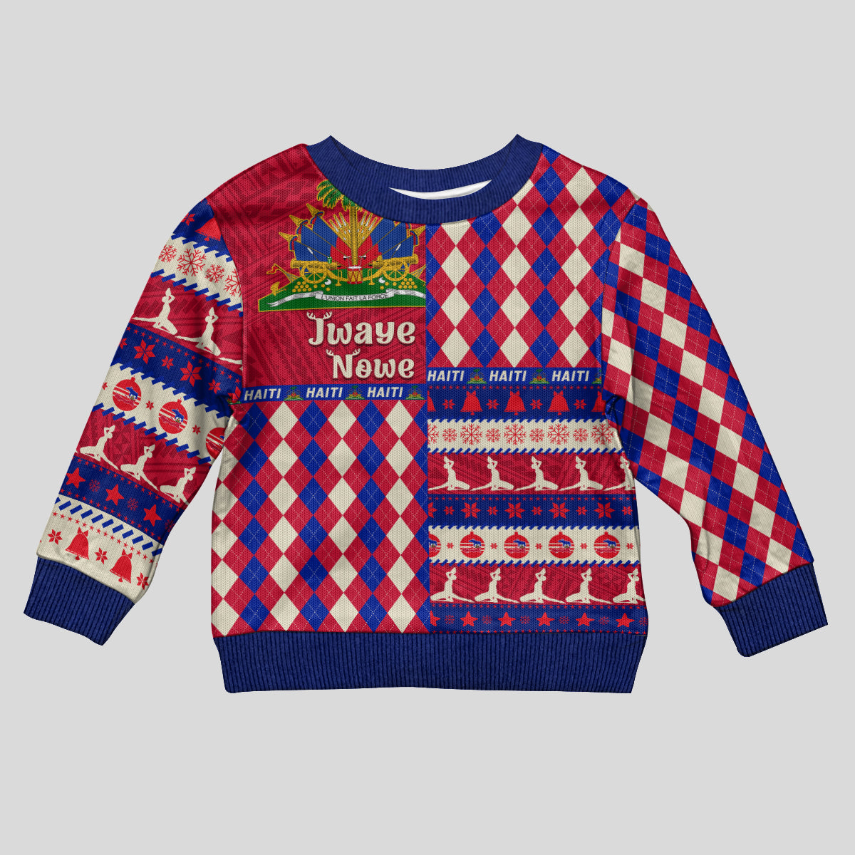 Haiti Christmas Kid Ugly Christmas Sweater Jwaye Nowe 2023 With Coat Of Arms - Wonder Print Shop