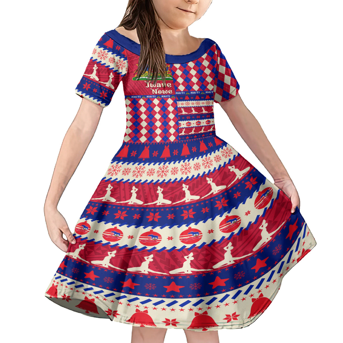 Haiti Christmas Kid Short Sleeve Dress Jwaye Nowe 2023 With Coat Of Arms - Wonder Print Shop