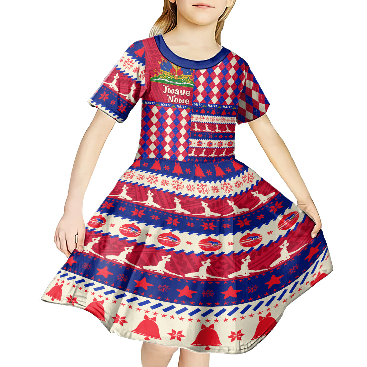 Haiti Christmas Kid Short Sleeve Dress Jwaye Nowe 2023 With Coat Of Arms - Wonder Print Shop