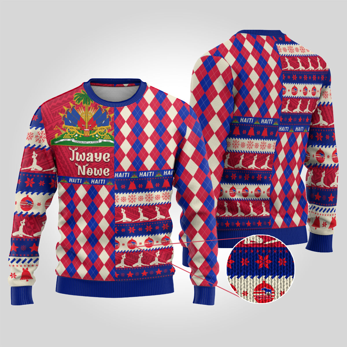 Haiti Christmas Ugly Christmas Sweater Jwaye Nowe 2023 With Coat Of Arms - Wonder Print Shop