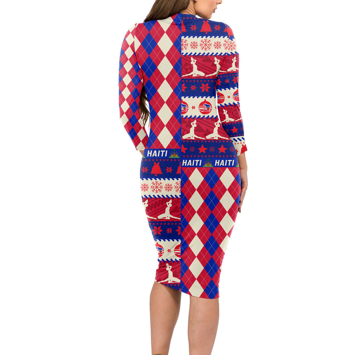 Haiti Christmas Long Sleeve Bodycon Dress Jwaye Nowe 2023 With Coat Of Arms - Wonder Print Shop