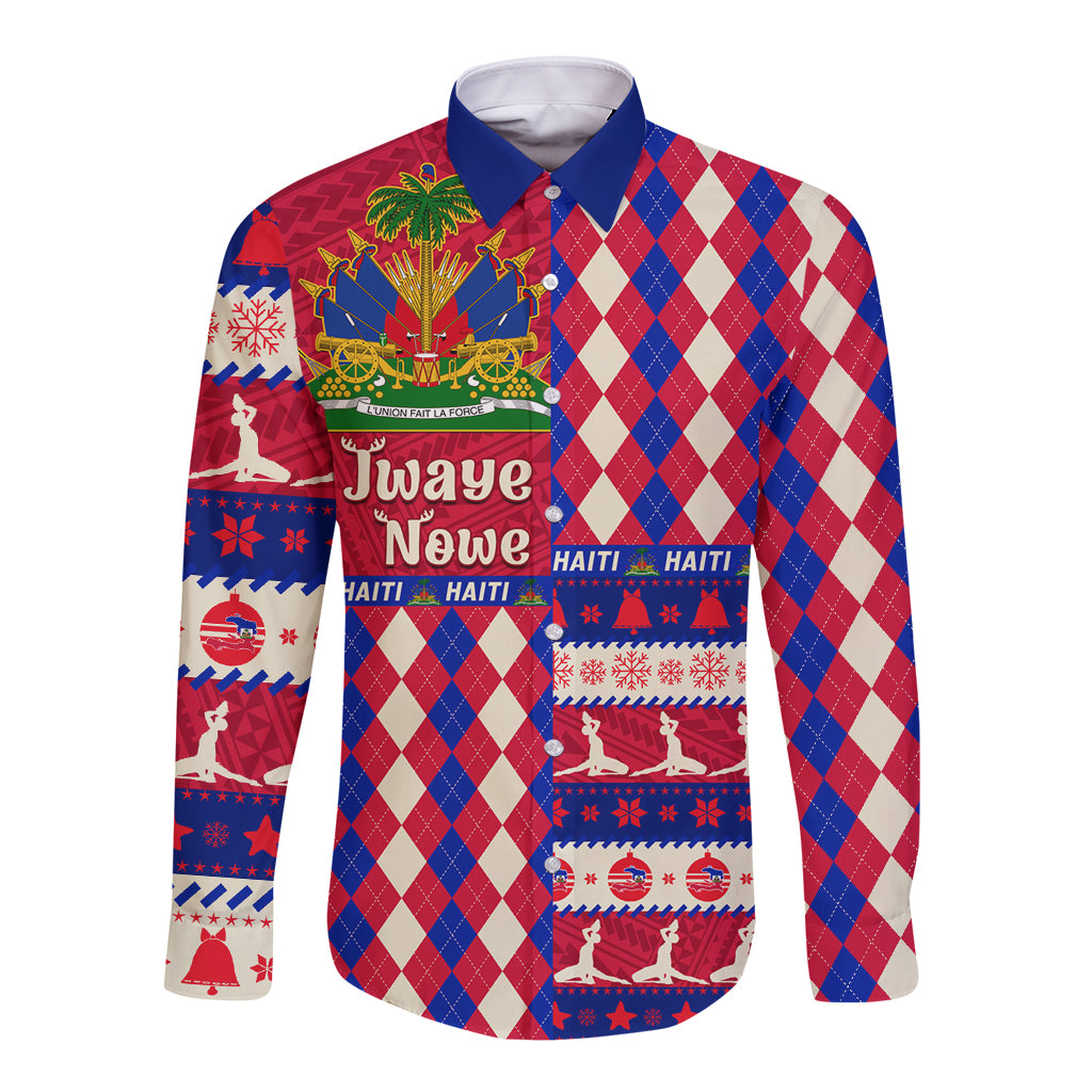 Haiti Christmas Long Sleeve Button Shirt Jwaye Nowe 2023 With Coat Of Arms - Wonder Print Shop