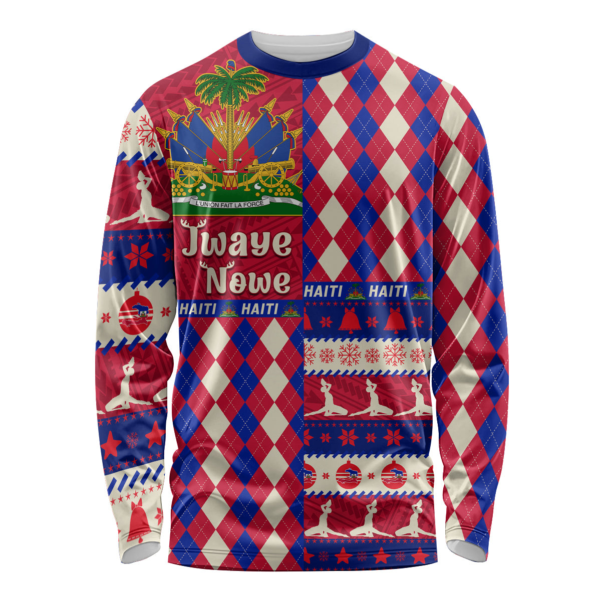 Haiti Christmas Long Sleeve Shirt Jwaye Nowe 2023 With Coat Of Arms - Wonder Print Shop