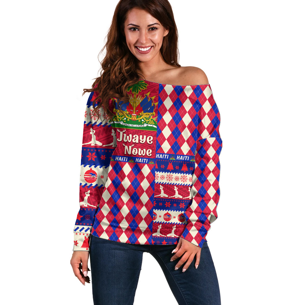Haiti Christmas Off Shoulder Sweater Jwaye Nowe 2023 With Coat Of Arms - Wonder Print Shop