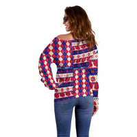 Haiti Christmas Off Shoulder Sweater Jwaye Nowe 2023 With Coat Of Arms - Wonder Print Shop