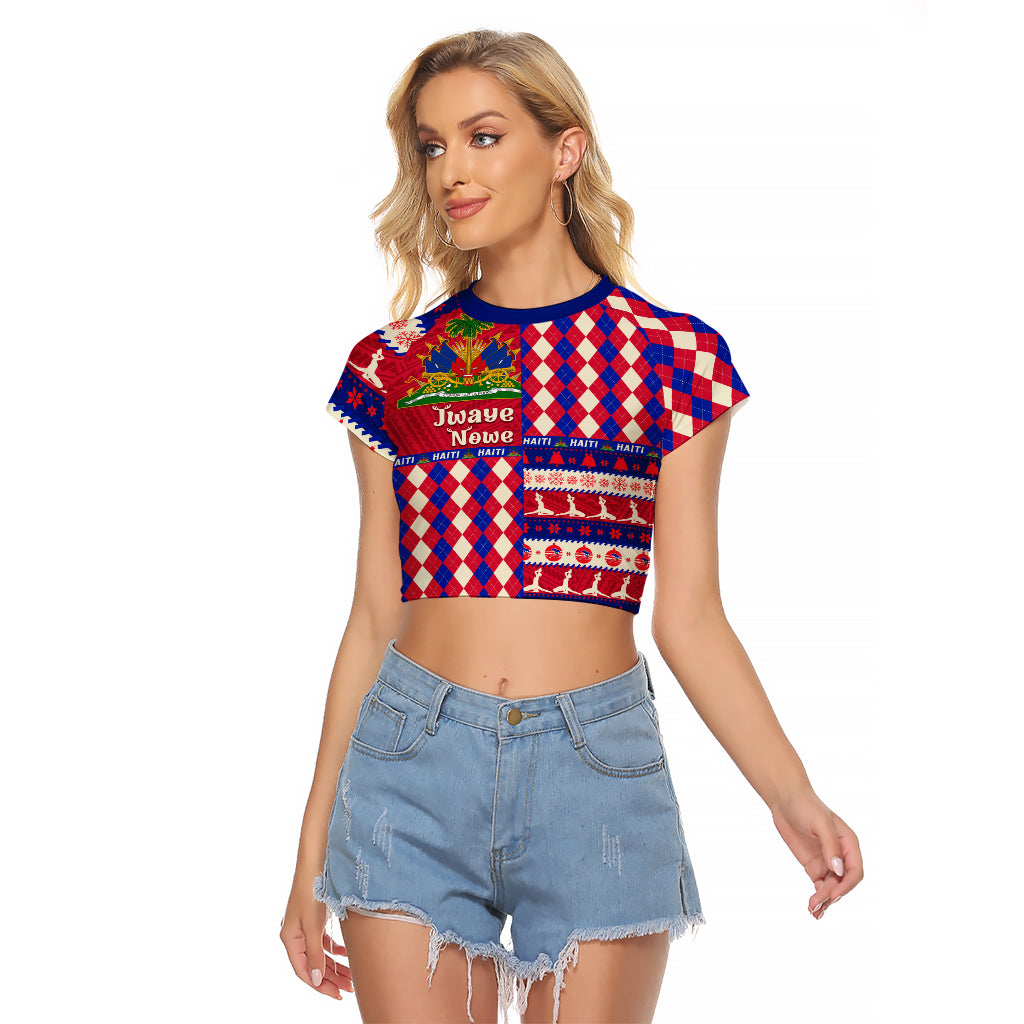 Haiti Christmas Raglan Cropped T Shirt Jwaye Nowe 2023 With Coat Of Arms - Wonder Print Shop