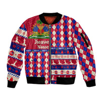 Haiti Christmas Sleeve Zip Bomber Jacket Jwaye Nowe 2023 With Coat Of Arms - Wonder Print Shop