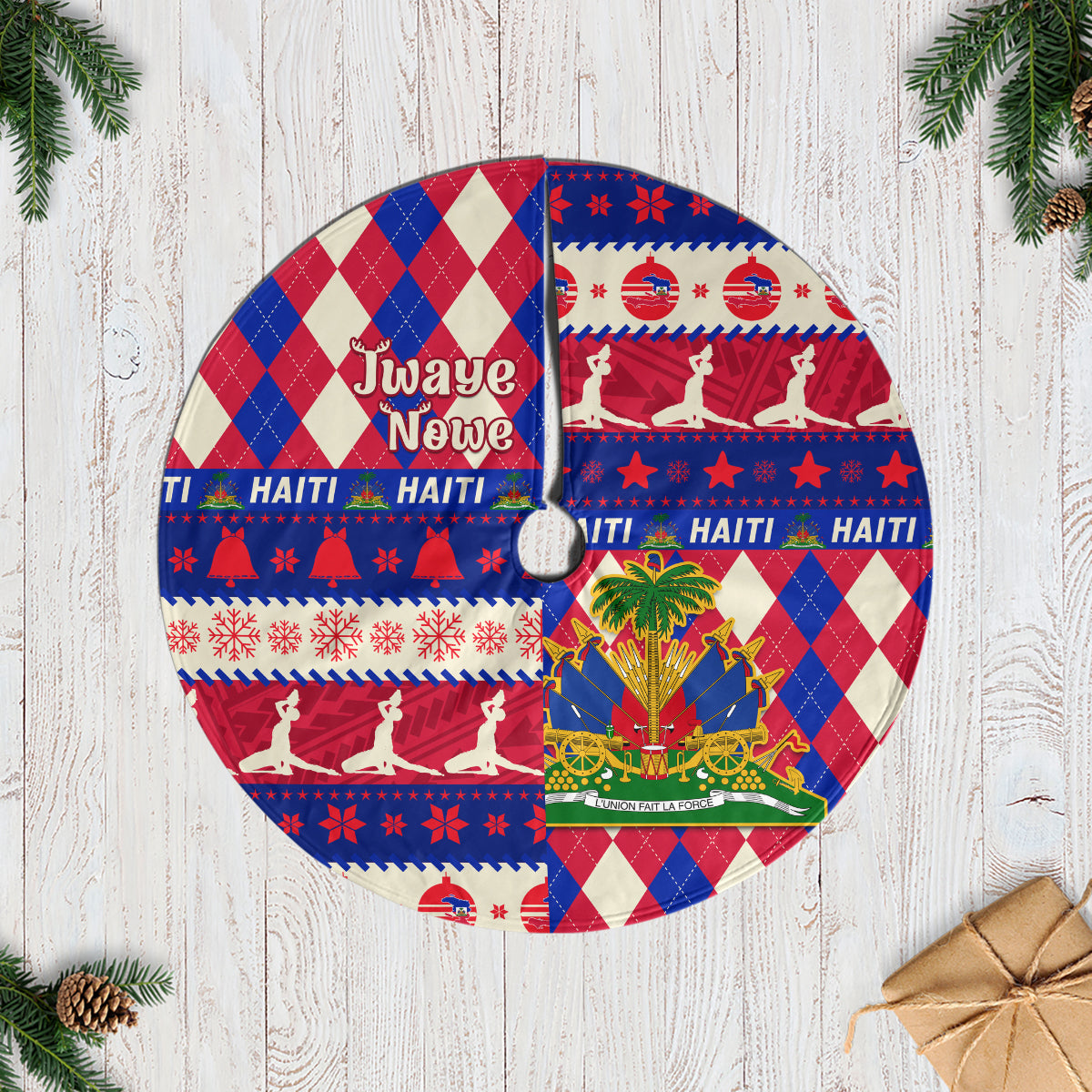 Haiti Christmas Tree Skirt Jwaye Nowe 2023 With Coat Of Arms - Wonder Print Shop