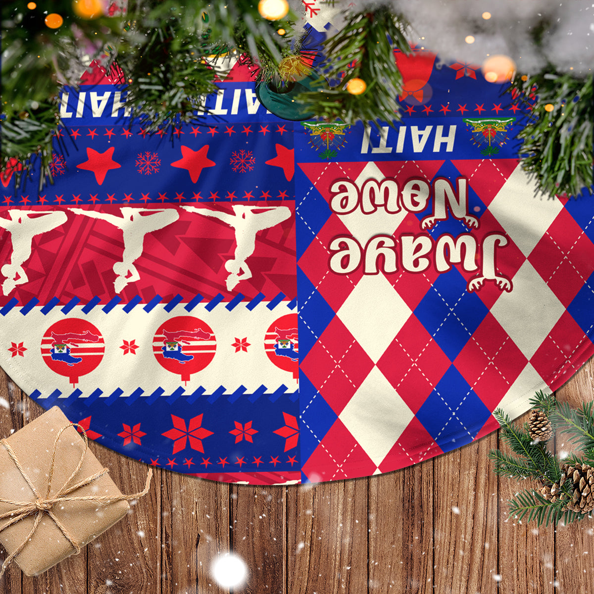 Haiti Christmas Tree Skirt Jwaye Nowe 2023 With Coat Of Arms - Wonder Print Shop