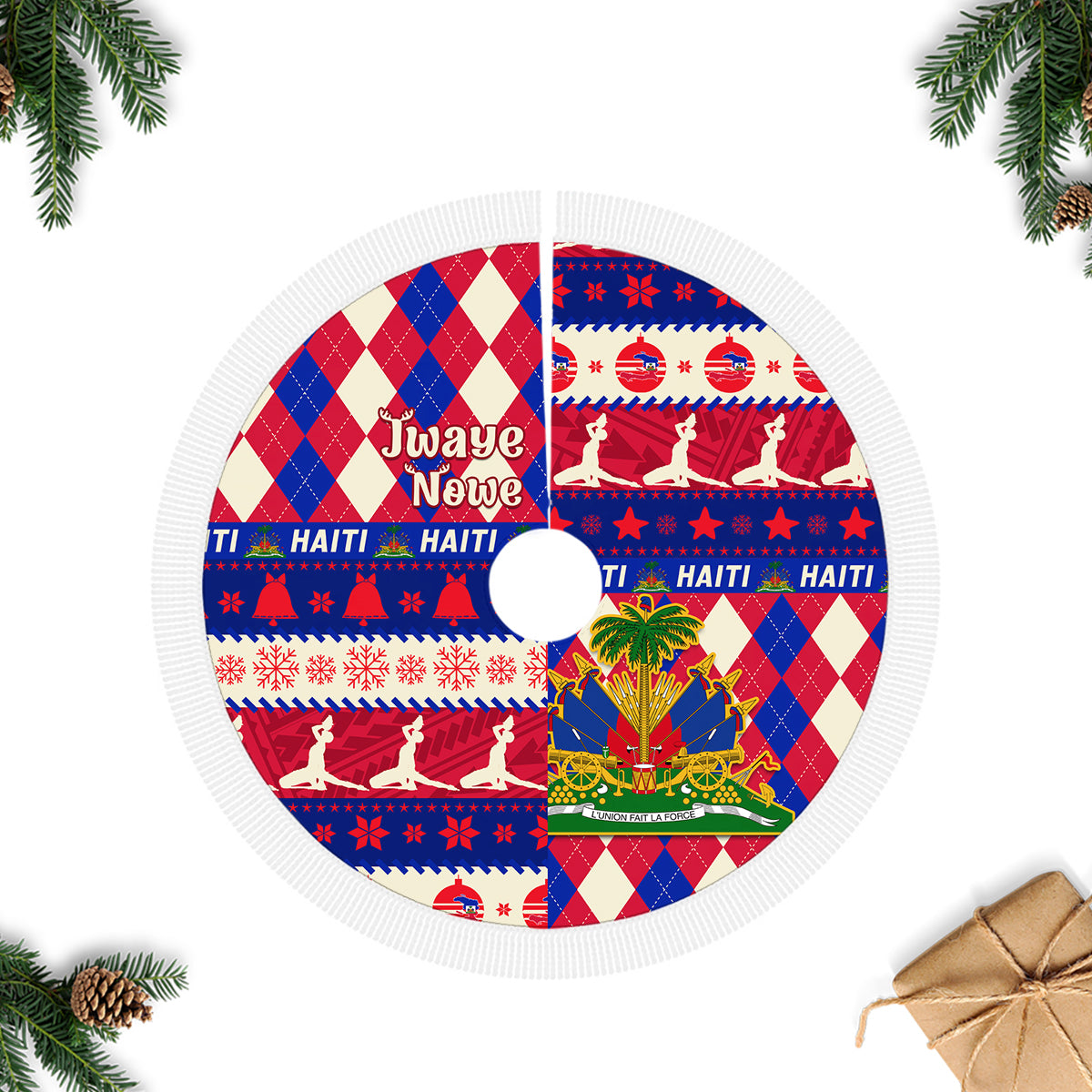 Haiti Christmas Tree Skirt Jwaye Nowe 2023 With Coat Of Arms - Wonder Print Shop