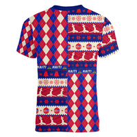 Haiti Christmas Women V Neck T Shirt Jwaye Nowe 2023 With Coat Of Arms - Wonder Print Shop