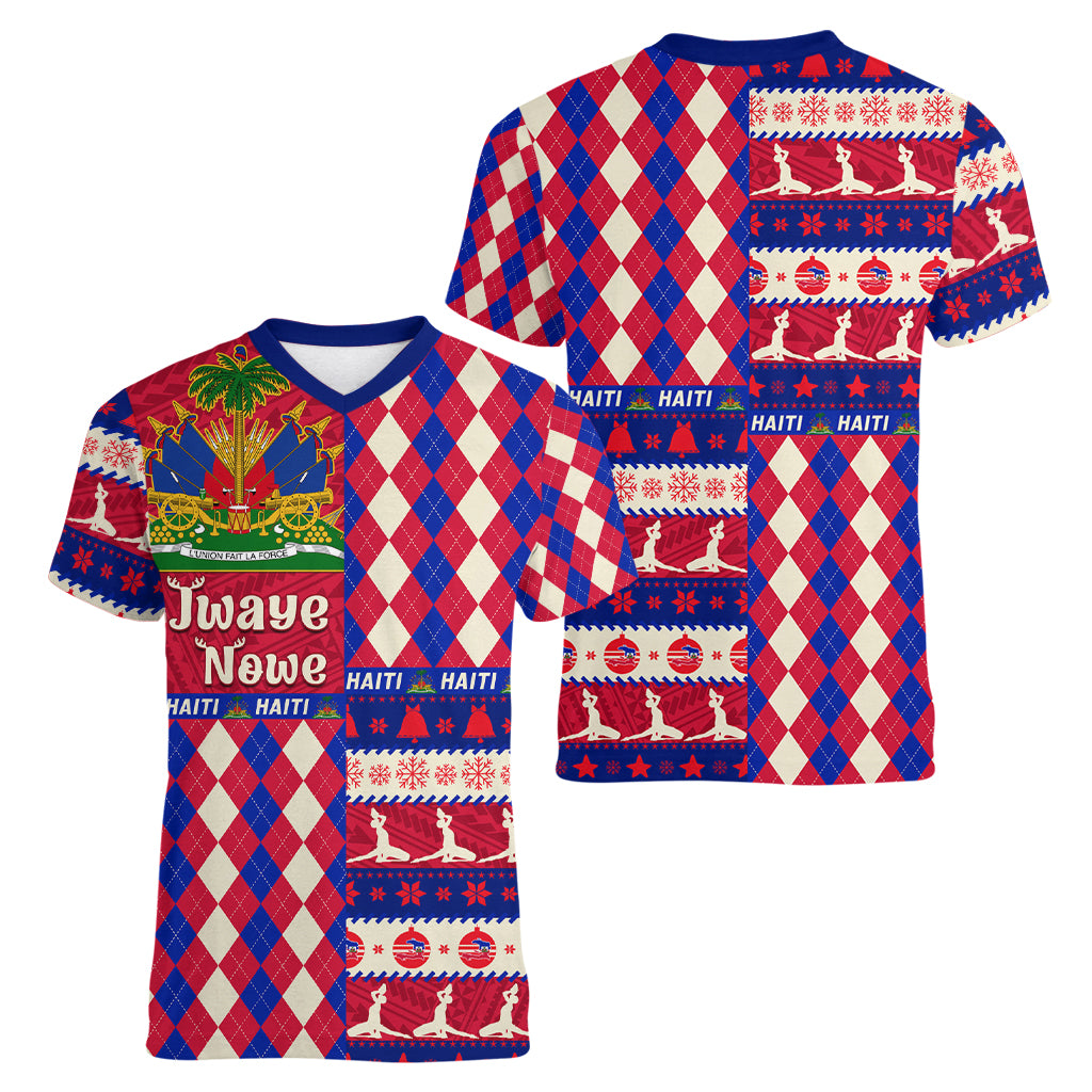 Haiti Christmas Women V Neck T Shirt Jwaye Nowe 2023 With Coat Of Arms - Wonder Print Shop