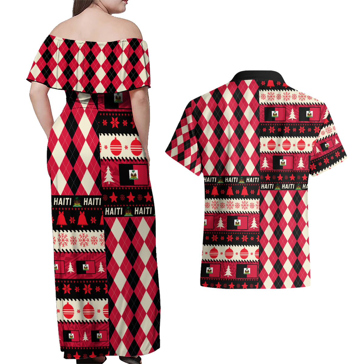 Haiti 1964 Christmas Couples Matching Off Shoulder Maxi Dress and Hawaiian Shirt Jwaye Nowe 2023 With Coat Of Arms - Wonder Print Shop