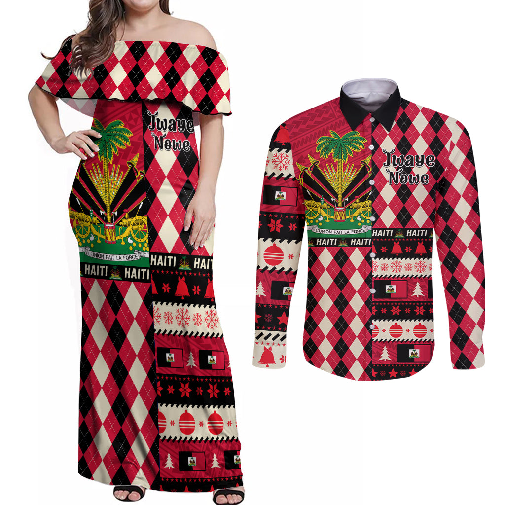 haiti-1964-christmas-couples-matching-off-shoulder-maxi-dress-and-long-sleeve-button-shirt-jwaye-nowe-2023-with-coat-of-arms