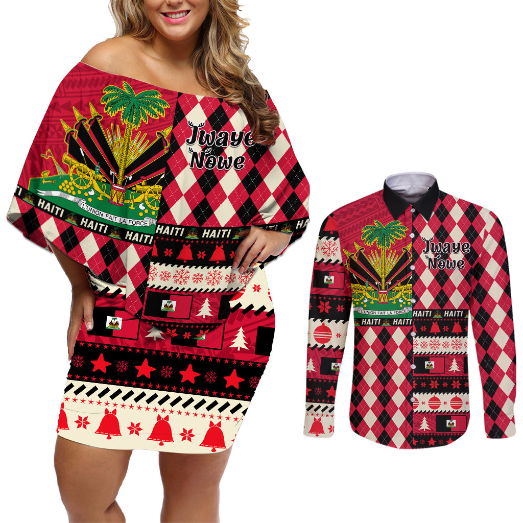 Haiti 1964 Christmas Couples Matching Off Shoulder Short Dress and Long Sleeve Button Shirt Jwaye Nowe 2023 With Coat Of Arms - Wonder Print Shop
