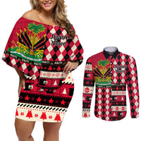 Haiti 1964 Christmas Couples Matching Off Shoulder Short Dress and Long Sleeve Button Shirt Jwaye Nowe 2023 With Coat Of Arms - Wonder Print Shop