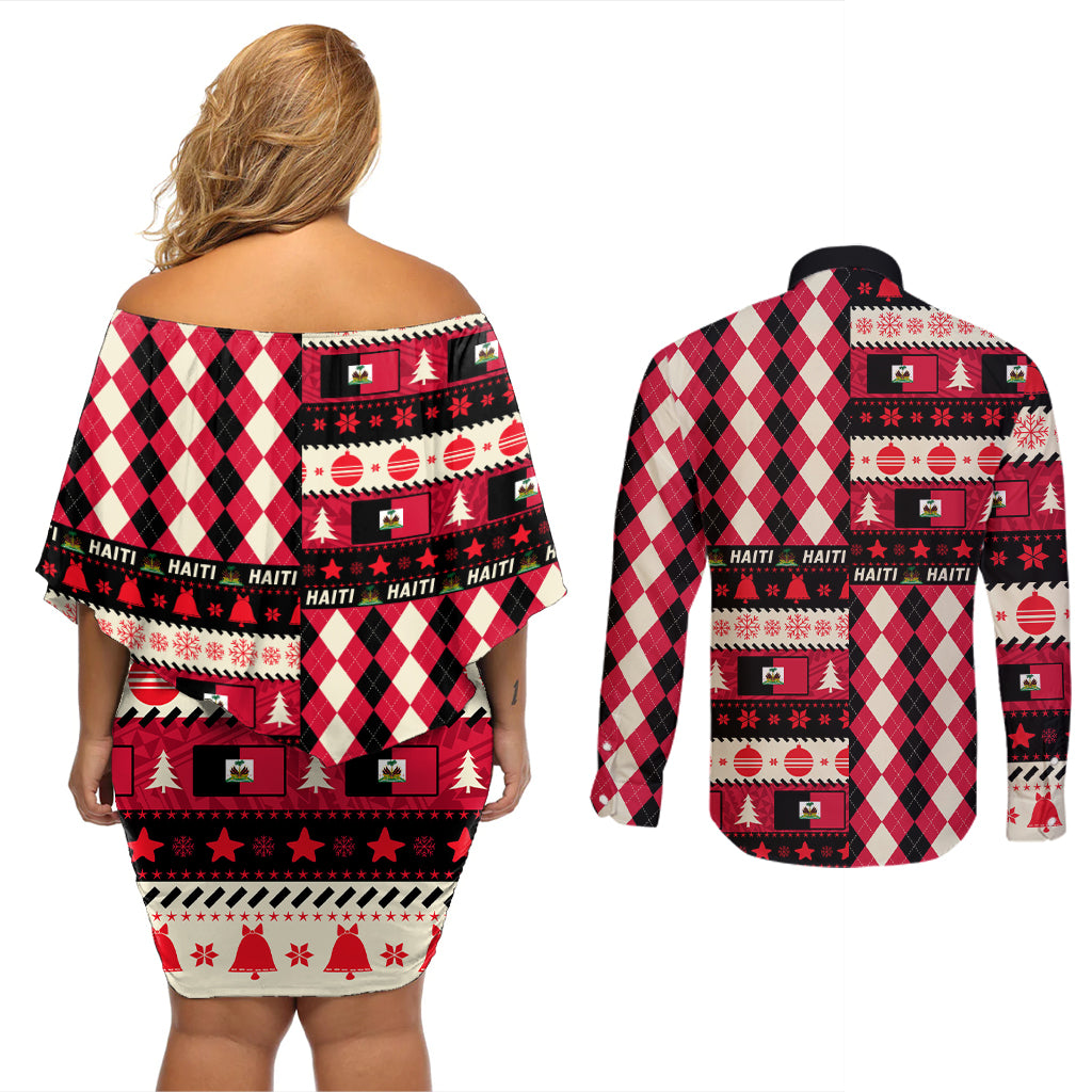Haiti 1964 Christmas Couples Matching Off Shoulder Short Dress and Long Sleeve Button Shirt Jwaye Nowe 2023 With Coat Of Arms - Wonder Print Shop