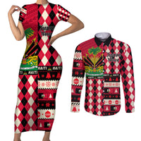Haiti 1964 Christmas Couples Matching Short Sleeve Bodycon Dress and Long Sleeve Button Shirt Jwaye Nowe 2023 With Coat Of Arms - Wonder Print Shop