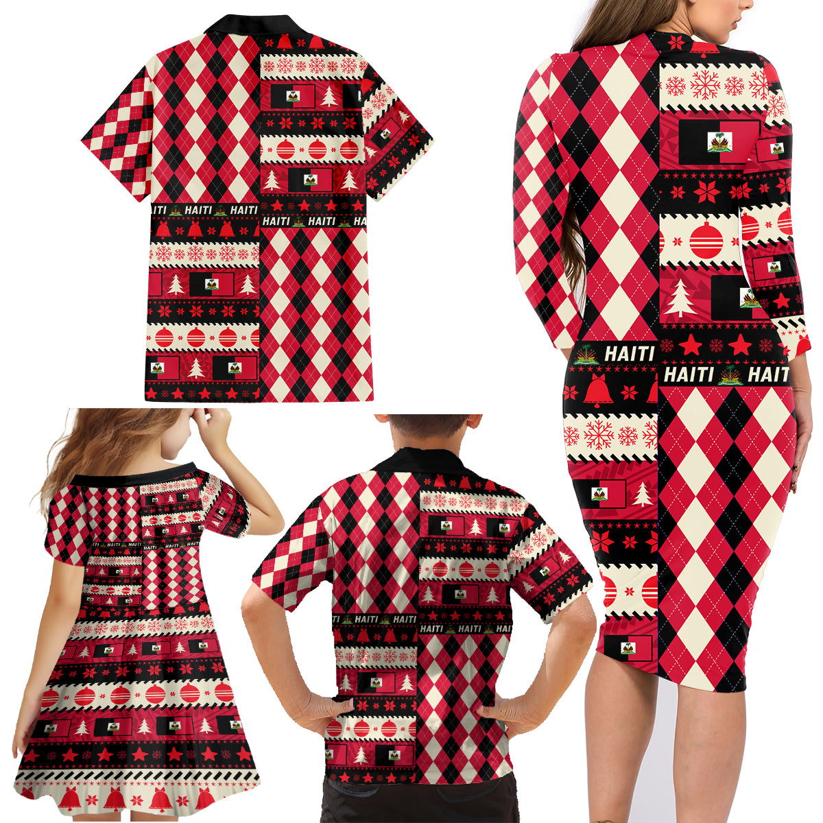 Haiti 1964 Christmas Family Matching Long Sleeve Bodycon Dress and Hawaiian Shirt Jwaye Nowe 2023 With Coat Of Arms - Wonder Print Shop