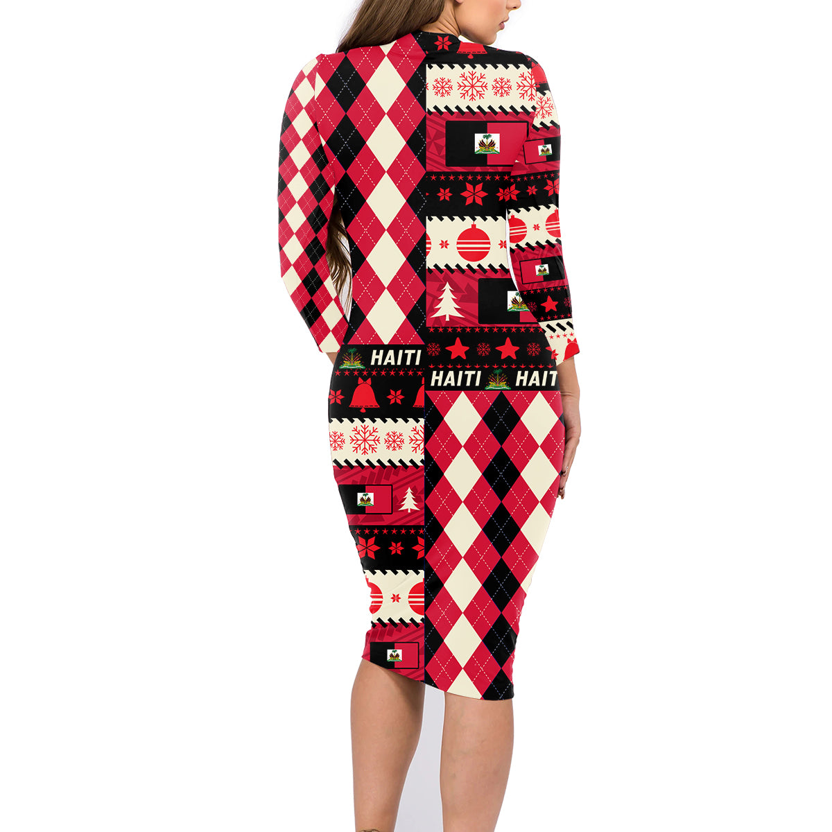 Haiti 1964 Christmas Family Matching Long Sleeve Bodycon Dress and Hawaiian Shirt Jwaye Nowe 2023 With Coat Of Arms - Wonder Print Shop