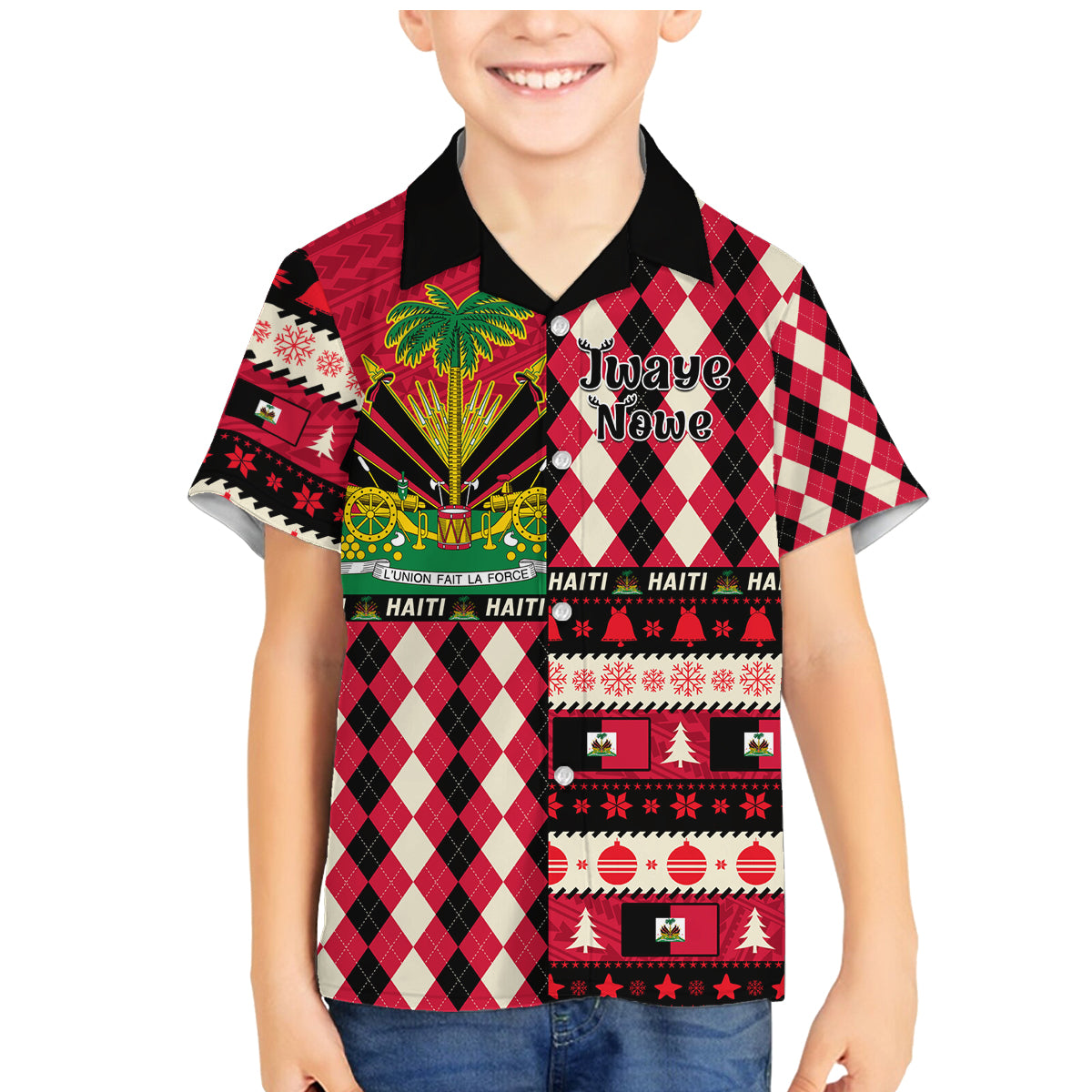 Haiti 1964 Christmas Family Matching Mermaid Dress and Hawaiian Shirt Jwaye Nowe 2023 With Coat Of Arms - Wonder Print Shop