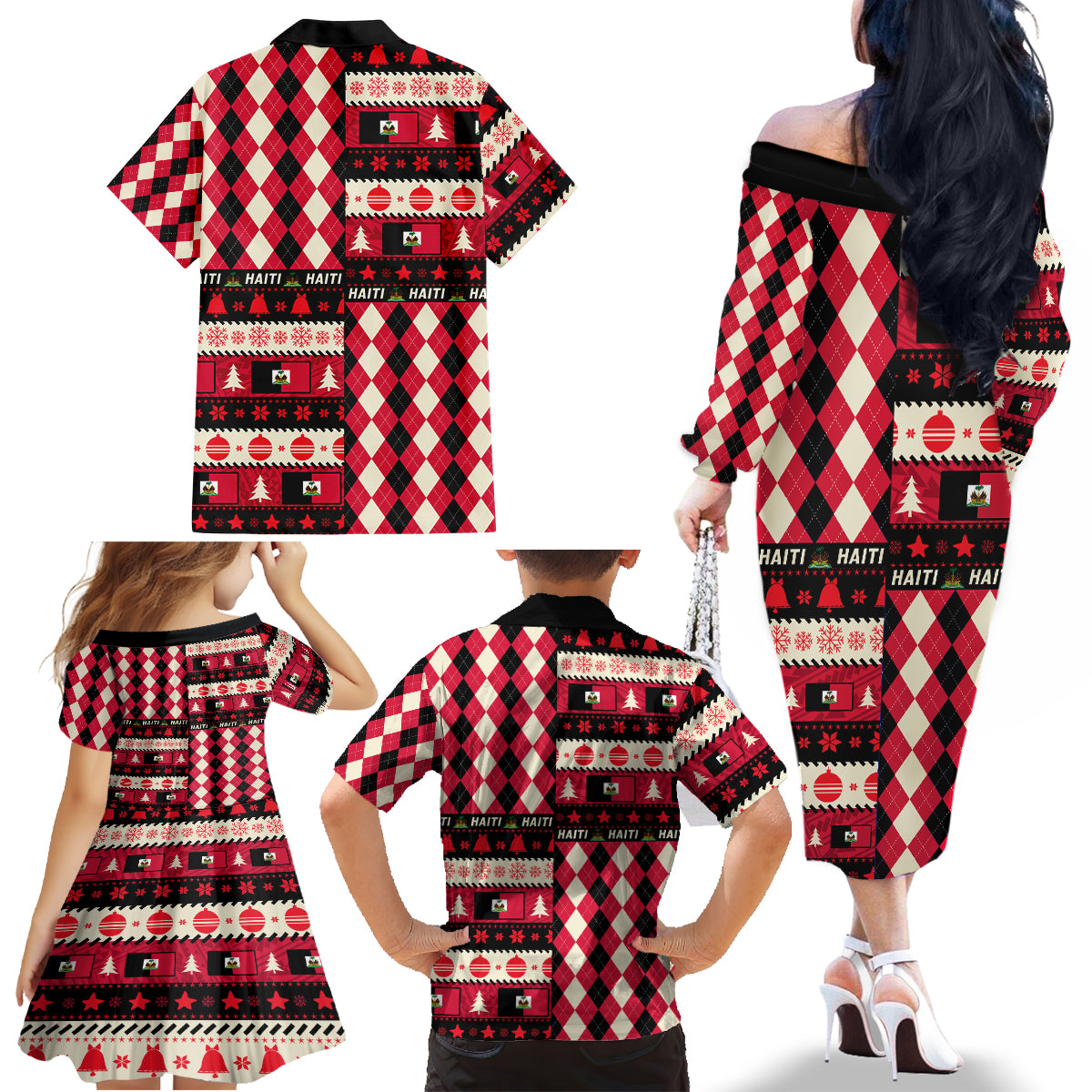 Haiti 1964 Christmas Family Matching Off Shoulder Long Sleeve Dress and Hawaiian Shirt Jwaye Nowe 2023 With Coat Of Arms - Wonder Print Shop