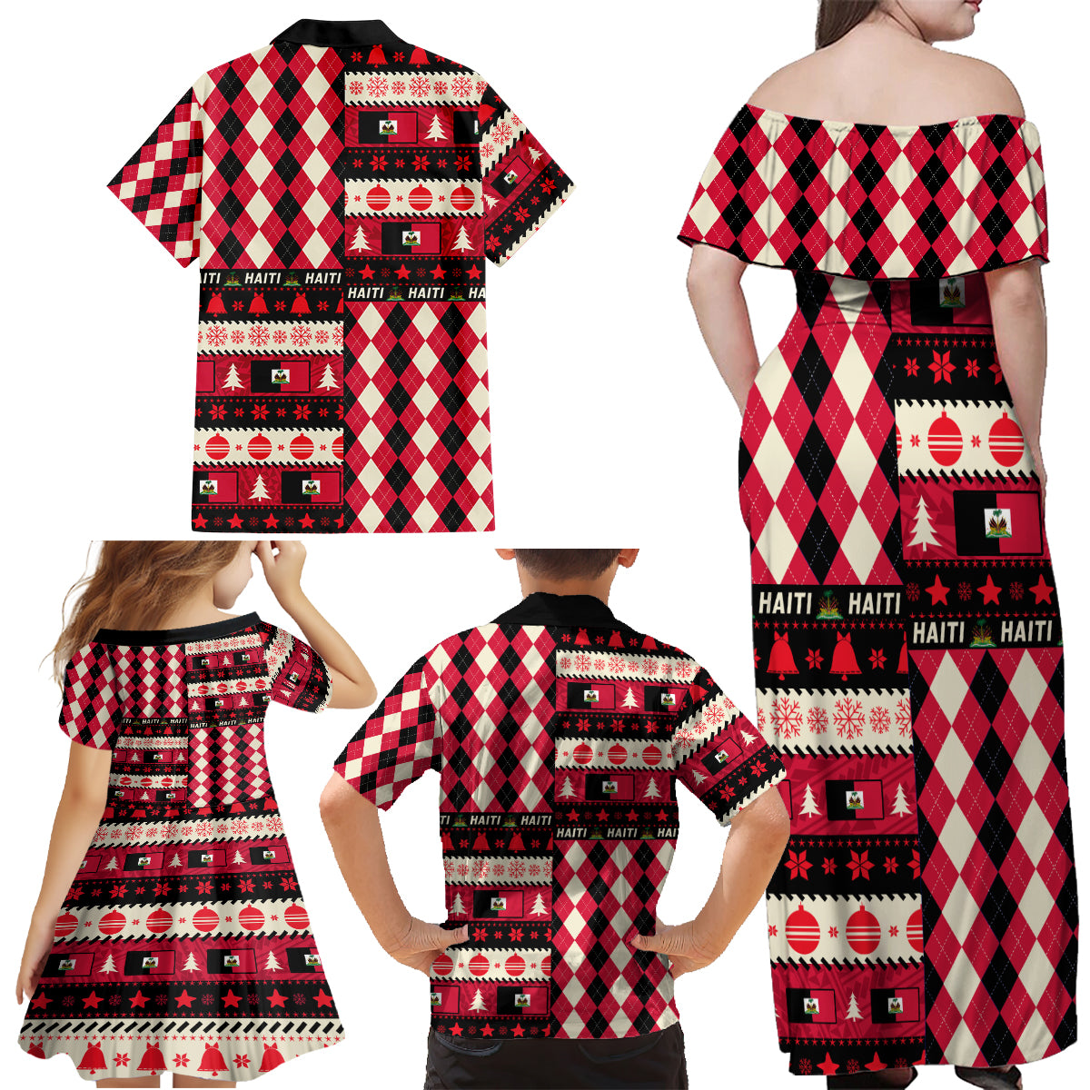 Haiti 1964 Christmas Family Matching Off Shoulder Maxi Dress and Hawaiian Shirt Jwaye Nowe 2023 With Coat Of Arms - Wonder Print Shop