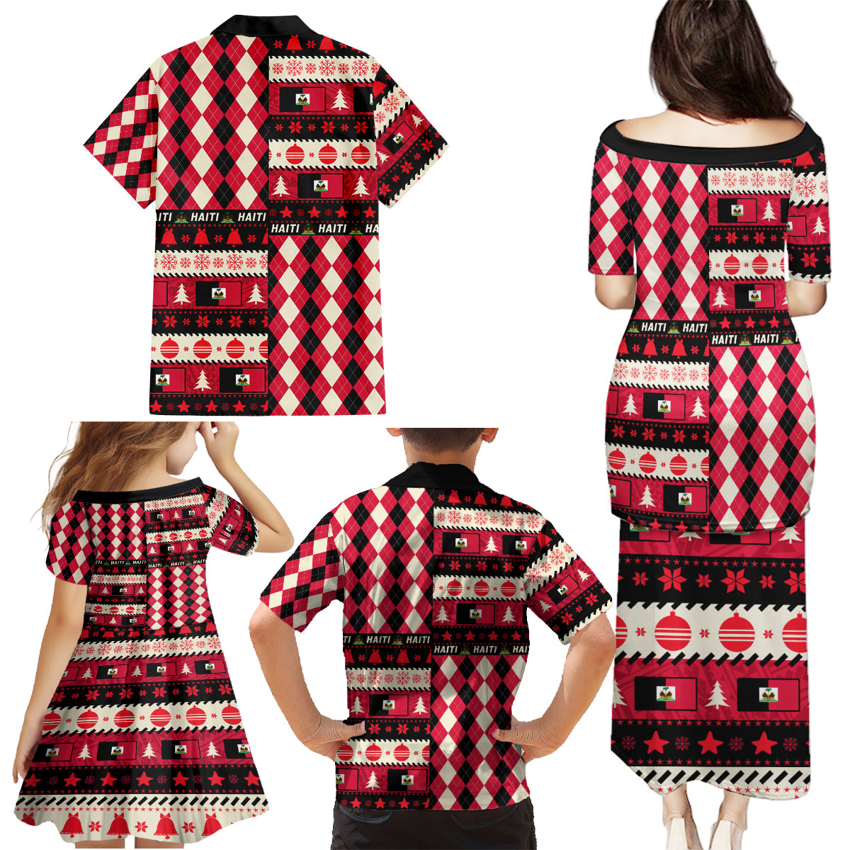 Haiti 1964 Christmas Family Matching Puletasi Dress and Hawaiian Shirt Jwaye Nowe 2023 With Coat Of Arms - Wonder Print Shop