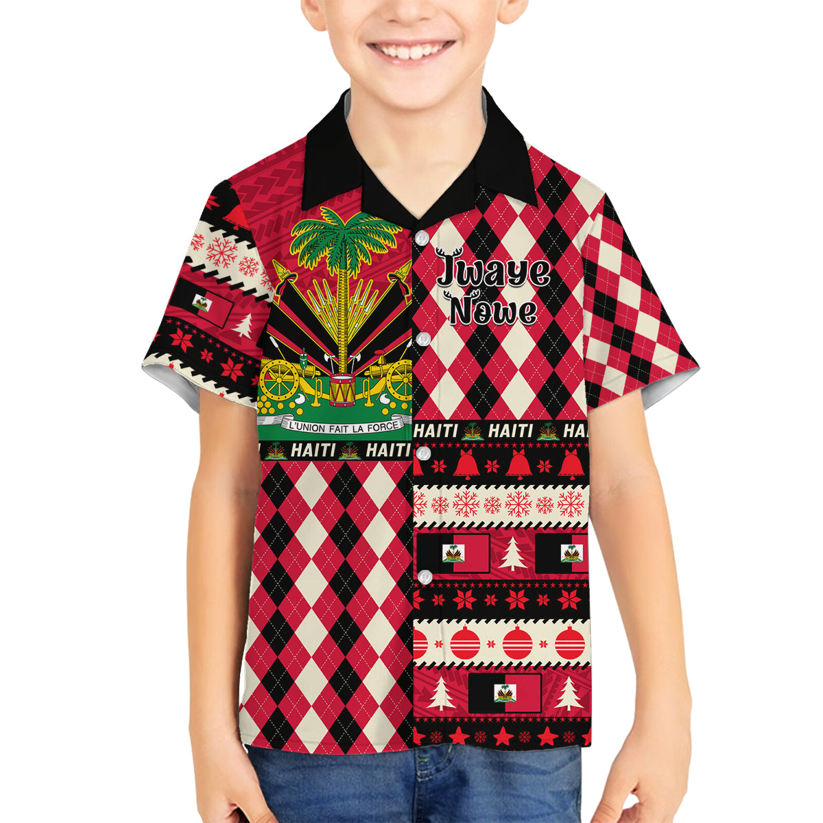 Haiti 1964 Christmas Family Matching Puletasi Dress and Hawaiian Shirt Jwaye Nowe 2023 With Coat Of Arms - Wonder Print Shop