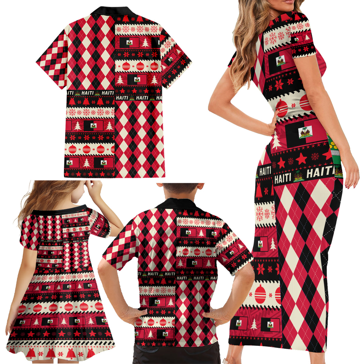 Haiti 1964 Christmas Family Matching Short Sleeve Bodycon Dress and Hawaiian Shirt Jwaye Nowe 2023 With Coat Of Arms - Wonder Print Shop