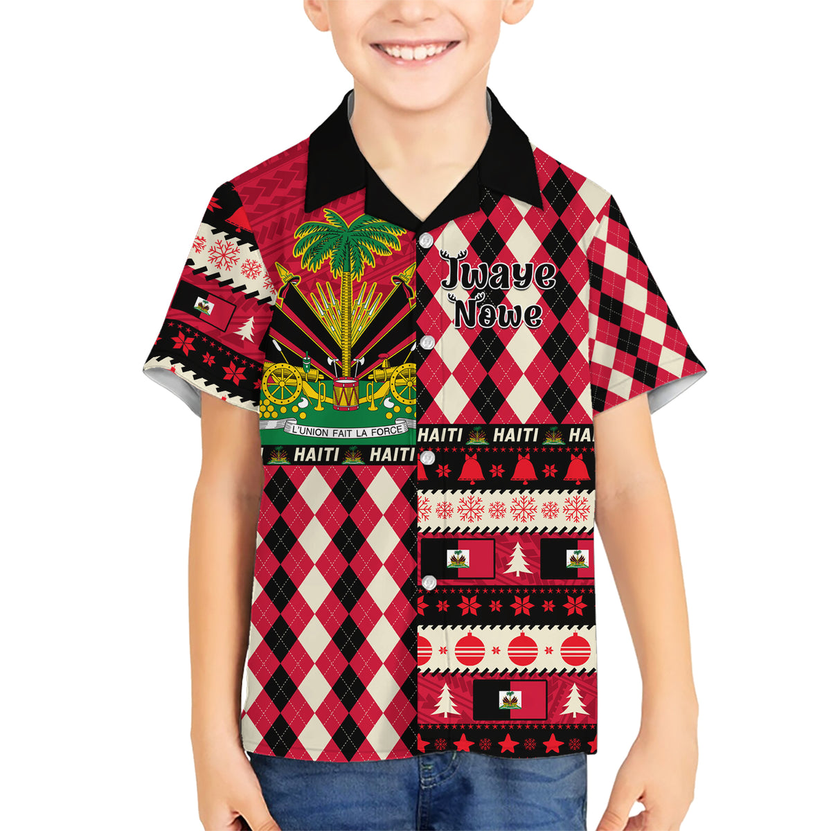Haiti 1964 Christmas Family Matching Short Sleeve Bodycon Dress and Hawaiian Shirt Jwaye Nowe 2023 With Coat Of Arms - Wonder Print Shop