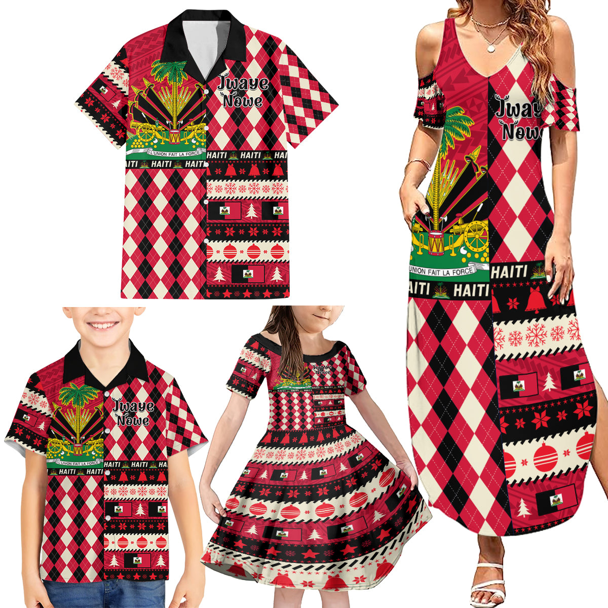 haiti-1964-christmas-family-matching-summer-maxi-dress-and-hawaiian-shirt-jwaye-nowe-2023-with-coat-of-arms
