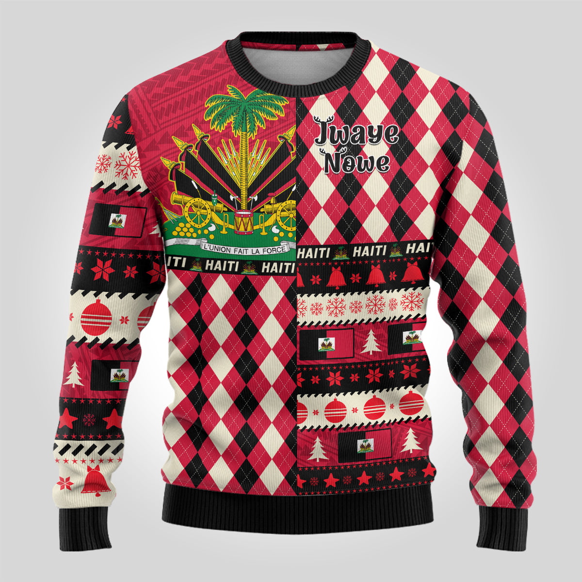 Haiti 1964 Christmas Ugly Christmas Sweater Jwaye Nowe 2023 With Coat Of Arms - Wonder Print Shop