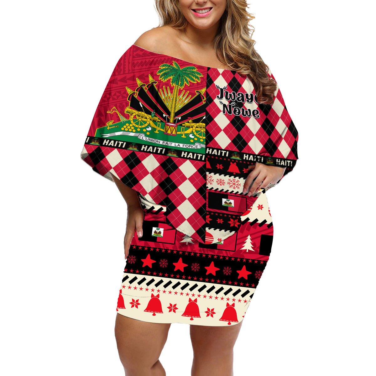 Haiti 1964 Christmas Off Shoulder Short Dress Jwaye Nowe 2023 With Coat Of Arms - Wonder Print Shop