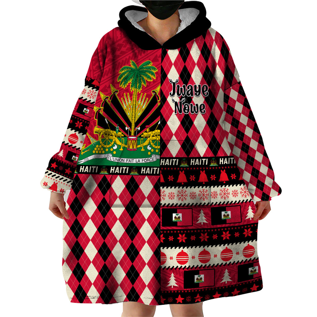 Haiti 1964 Christmas Wearable Blanket Hoodie Jwaye Nowe 2023 With Coat Of Arms - Wonder Print Shop
