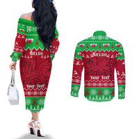 personalised-wales-christmas-couples-matching-off-the-shoulder-long-sleeve-dress-and-long-sleeve-button-shirt-nadolig-llawen-cymru-unique-version