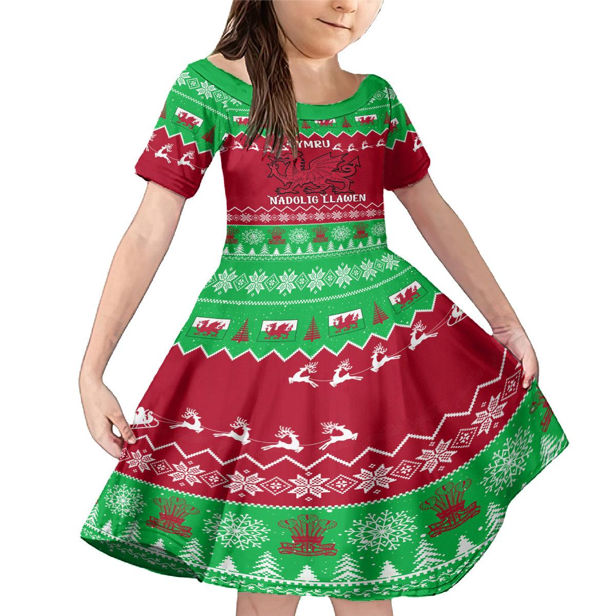 Personalised Wales Christmas Family Matching Mermaid Dress and Hawaiian Shirt Nadolig Llawen Cymru Unique Version - Wonder Print Shop