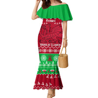 Personalised Wales Christmas Family Matching Mermaid Dress and Hawaiian Shirt Nadolig Llawen Cymru Unique Version - Wonder Print Shop