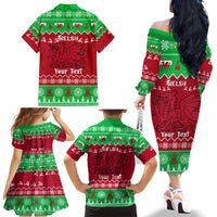 Personalised Wales Christmas Family Matching Off Shoulder Long Sleeve Dress and Hawaiian Shirt Nadolig Llawen Cymru Unique Version - Wonder Print Shop