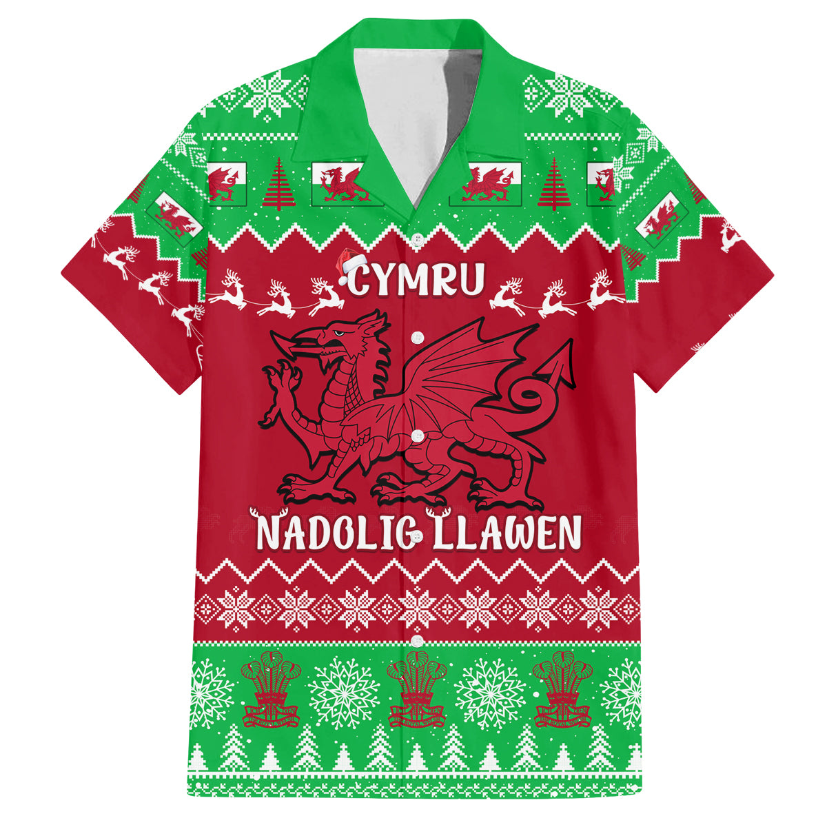 Personalised Wales Christmas Family Matching Off Shoulder Long Sleeve Dress and Hawaiian Shirt Nadolig Llawen Cymru Unique Version - Wonder Print Shop