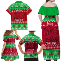 Personalised Wales Christmas Family Matching Off Shoulder Maxi Dress and Hawaiian Shirt Nadolig Llawen Cymru Unique Version - Wonder Print Shop