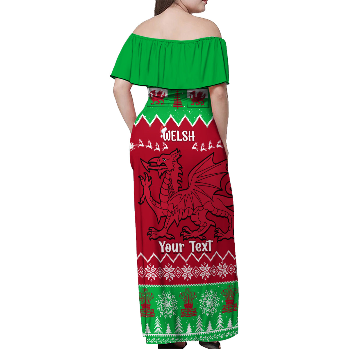 Personalised Wales Christmas Family Matching Off Shoulder Maxi Dress and Hawaiian Shirt Nadolig Llawen Cymru Unique Version - Wonder Print Shop
