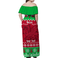 Personalised Wales Christmas Family Matching Off Shoulder Maxi Dress and Hawaiian Shirt Nadolig Llawen Cymru Unique Version - Wonder Print Shop