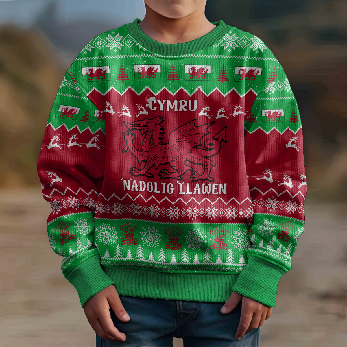 Personalised Wales Christmas Kid Ugly Christmas Sweater Nadolig Llawen Cymru Unique Version - Wonder Print Shop