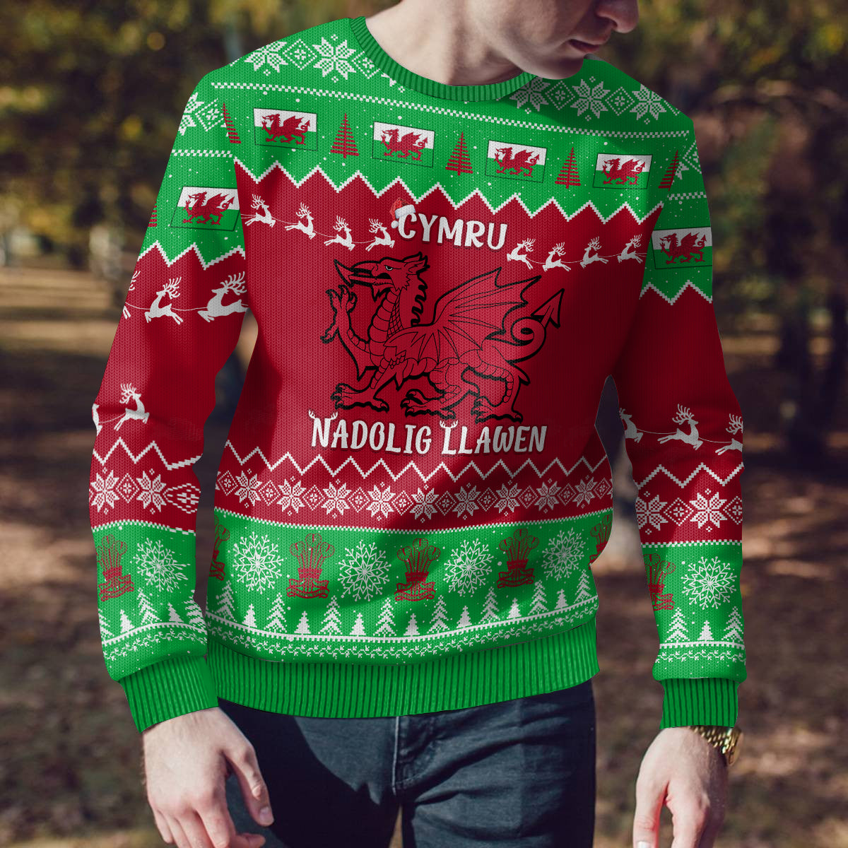 Personalised Wales Christmas Ugly Christmas Sweater Nadolig Llawen Cymru Unique Version - Wonder Print Shop