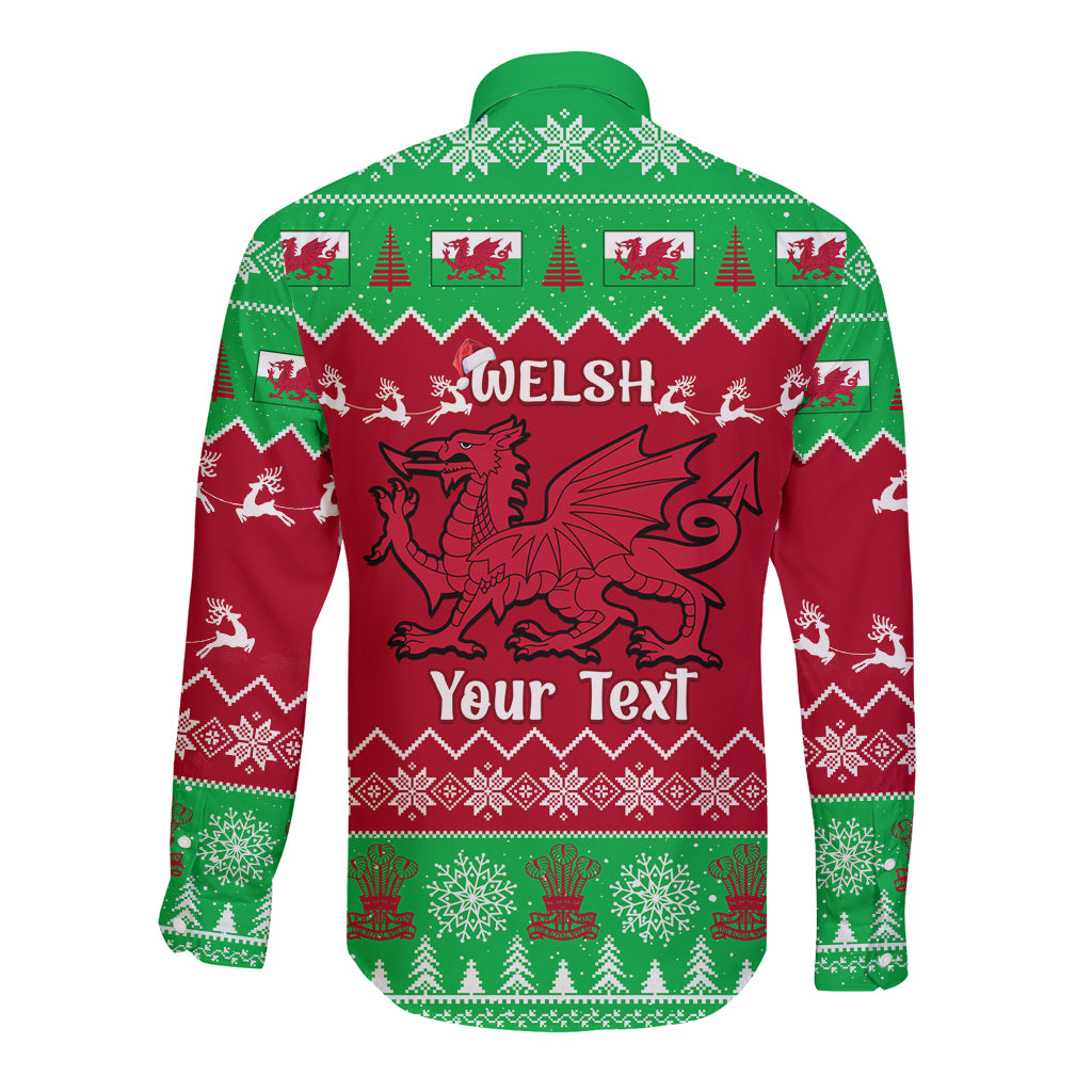 Personalised Wales Christmas Long Sleeve Button Shirt Nadolig Llawen Cymru Unique Version - Wonder Print Shop